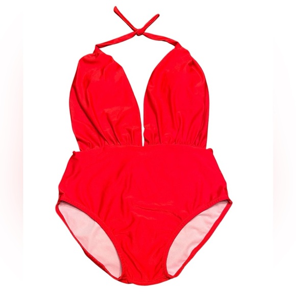 Parici Sexy Red Plunging V-Neck One Piece Swimsuit Size M - Picture 2 of 7